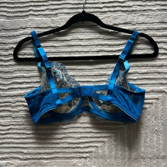 🔖Dita Von Teese Lingerie Evelina Underwire Bra Blue Lace Bow Embroidery Mesh - Picture 2 of 9